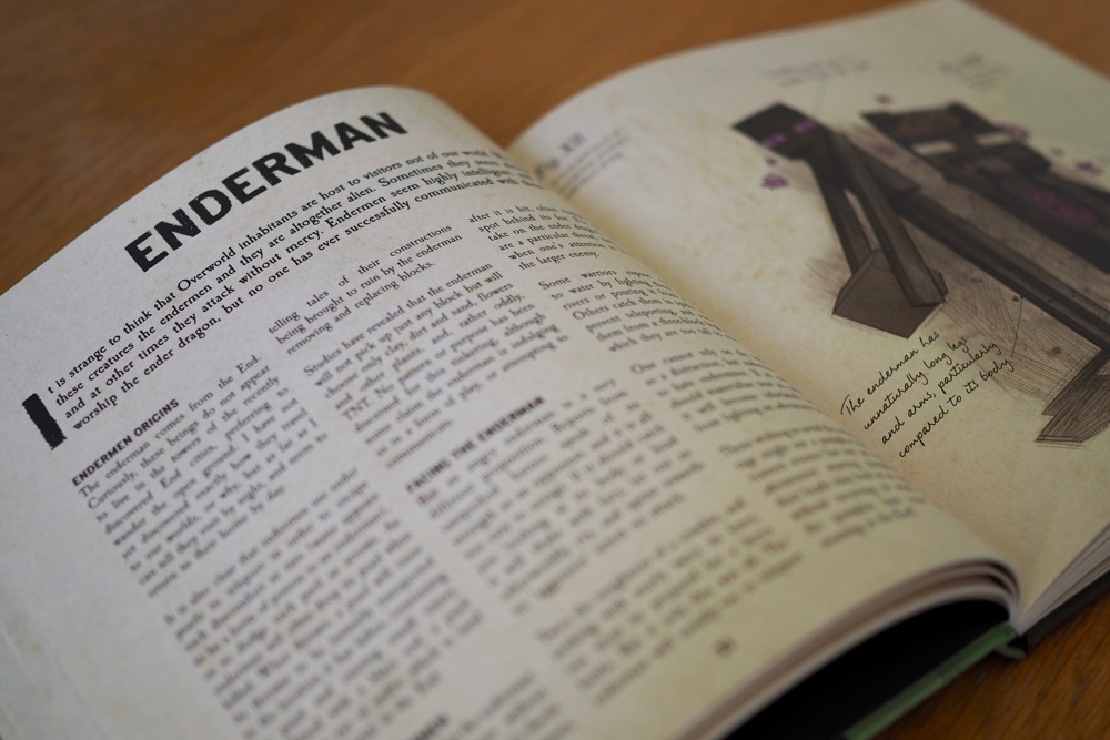A photograph of pages in Minecraft Mobestiary about the Enderman