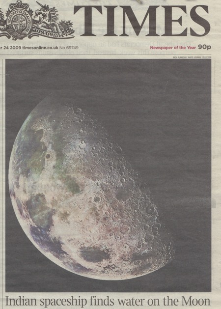 Cutting from The Times about water being found on the Moon
