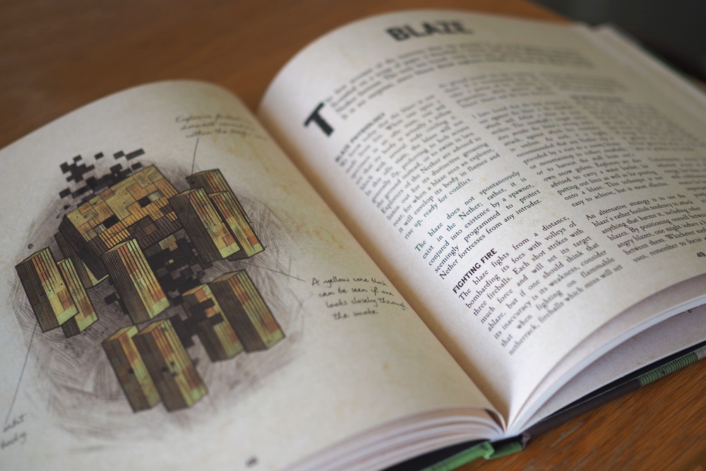 A photograph of pages in Minecraft Mobestiary about the blaze
